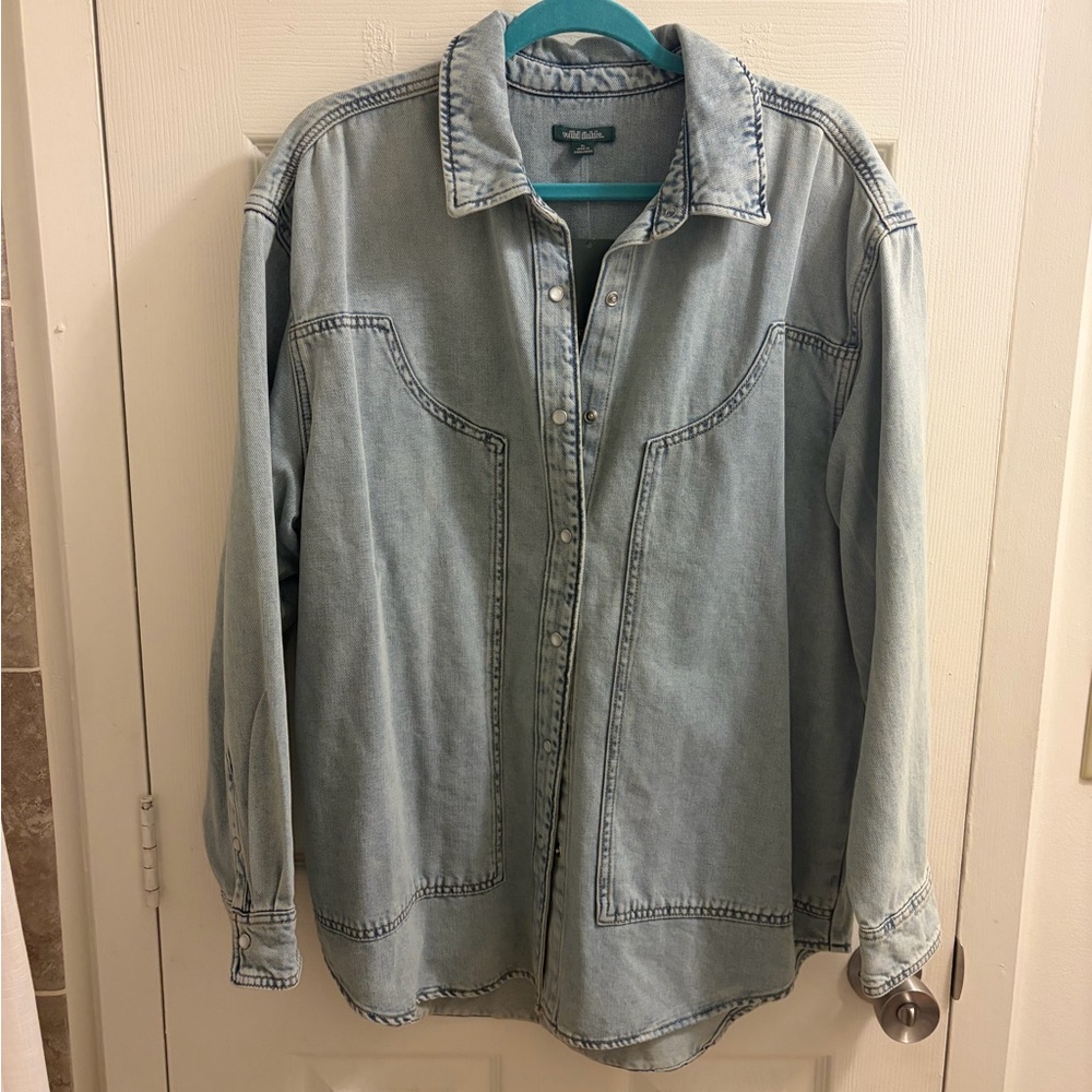 wild fable Light Blue Denim Button-Front Shirt Jacket